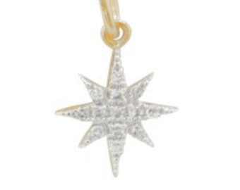 14k Gold Pave Diamond Petite Starburst Charm / 14k Huggie Hoop Charm /  Celestial Affirmation Charm