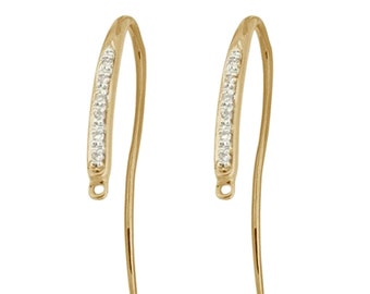 14k Solid Gold White Diamond Ear Wires / Pave White Diamond in 14k Solid Gold Ear Wires / 14k Diamond Ear Wires Sold as a Pair / Elegant