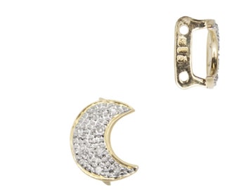 14k Solid Gold and Pave White Diamond Crescent Moon Separator / Celestial Beauty