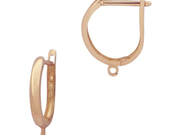 Solid 18K Gold U-Leverbacks with Open Ring - A Pair