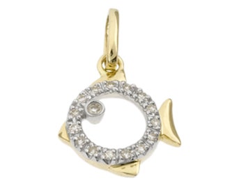 14k Gold White Diamond Fish Charm Pendant, Fine Jewelry Supplies