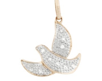 14k Gold White Diamond Dove Charm / 14k Diamond Dove Charm / 14k Diamond Dove Pendant / Bird Fine Jewelry / Spiritual Jewelry