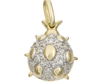 14k Gold White Diamond Ladybug Charm Pendant, 14k Bug Jewelry, Fine Jewelry Supplies