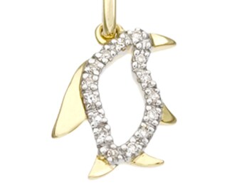 14k Gold and White Diamond Penguin Charm