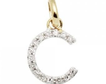 14k Solid Gold and White Diamond Initial Charm - Letter C - 8mm - Perfect!