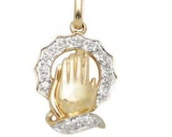 White Diamond and 14k Solid Gold Prayer Hands Pendant Charm, 14k Diamond Prayer Hands, Fine Jewelry Supplies