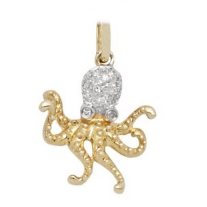 14k Diamond Octopus Charm, 14k Sea Life Charm, Stretch Bracelet Charm, Charm Necklace Charm, Charm Bracelet Charm, Diamond Animal Pendant