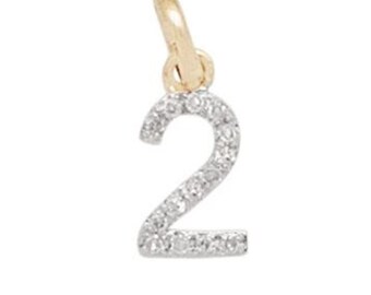 14k Solid Gold and Diamond Number Charm - Number 2 - 8mm Length- Perfect!