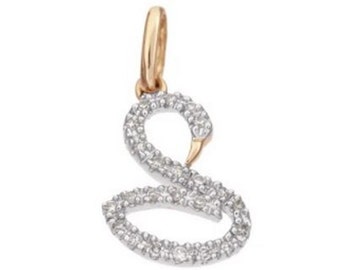 White Diamond and 14k Solid Gold Swan Pendant Charm, Fine Jewelry Supplies, Minimal