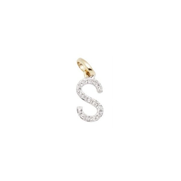 14 k or massif et diamant initiale charme - lettre S - 8mm - parfait ! 14 k or massif massif or et diamant initiale charme - lettre S - 8mm - parfait ! 8f382c