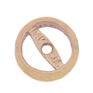 May include: A gold-toned metal ring with a circular design and a smaller circle in the center. The ring has the text "14K 585" inscribed on it.