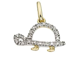 14k Gold and White Diamond Turtle Charm / 14k Diamond Animal Charm / 14k Pave Diamond Tortoise Charm