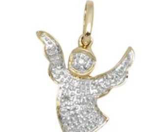 14k Gold White Diamond Angel Charm Pendant,