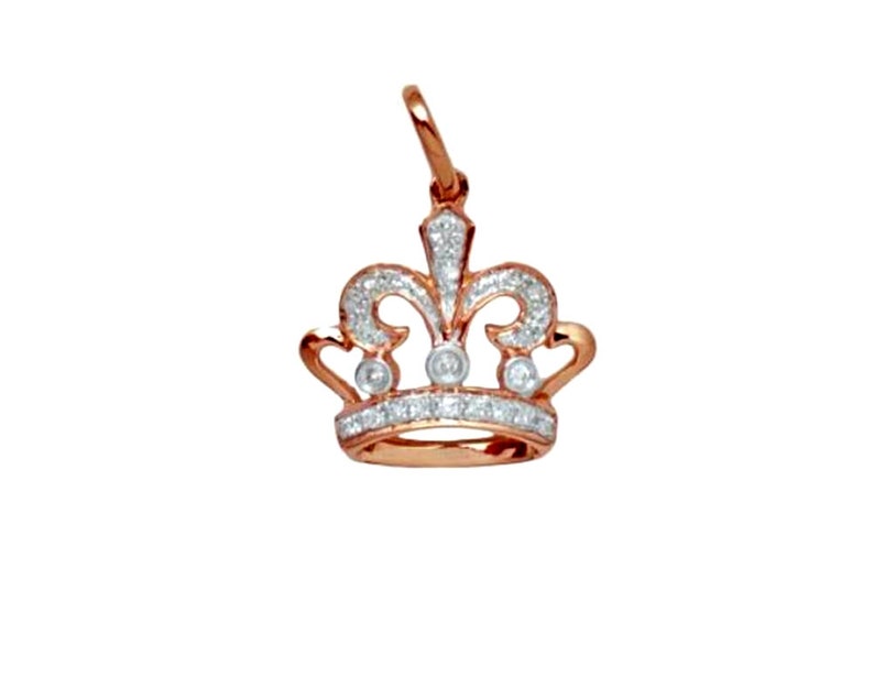 14k Solid Gold Diamond Crown Charm, 14k Unique Huggie Charm, 14k Diamond Crown Charm, 14k Royal Charm, 14k Diamond Crown Petite Pendant Rose