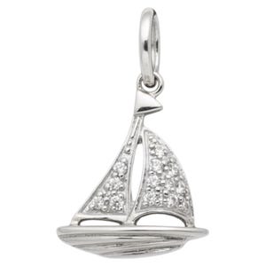 White Diamond and 14k Gold Boat Pendant Charm / 14k Gold Diamond Sailboat Charm / 14k Diamond Nautical Charm / Sparkling Sea-Loving Sailboat