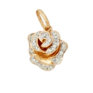 May include: A rose-shaped pendant made of gold with a diamond-encrusted design.