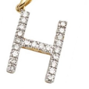 Large 14k Solid Gold and Diamond Letter H 13mm 14k YELLOW Gold