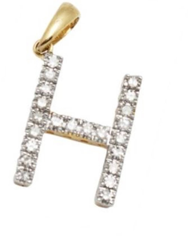 Large 14k Solid Gold and Diamond Letter H 13mm 14k YELLOW Gold