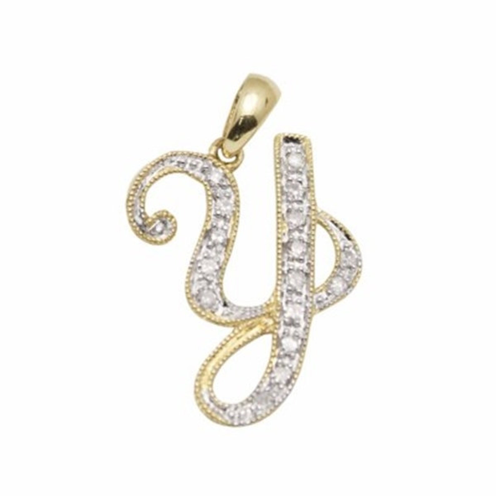 14k SOLID Gold and WHITE Diamond Script Initial Charm Letter - Etsy