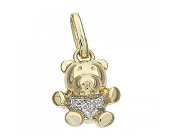 White Diamond and 14k Solid Gold Teddy Bear Pendant Charm / 14k Gold and Diamond Teddy Bear Charm / Adorable 14k Push Present