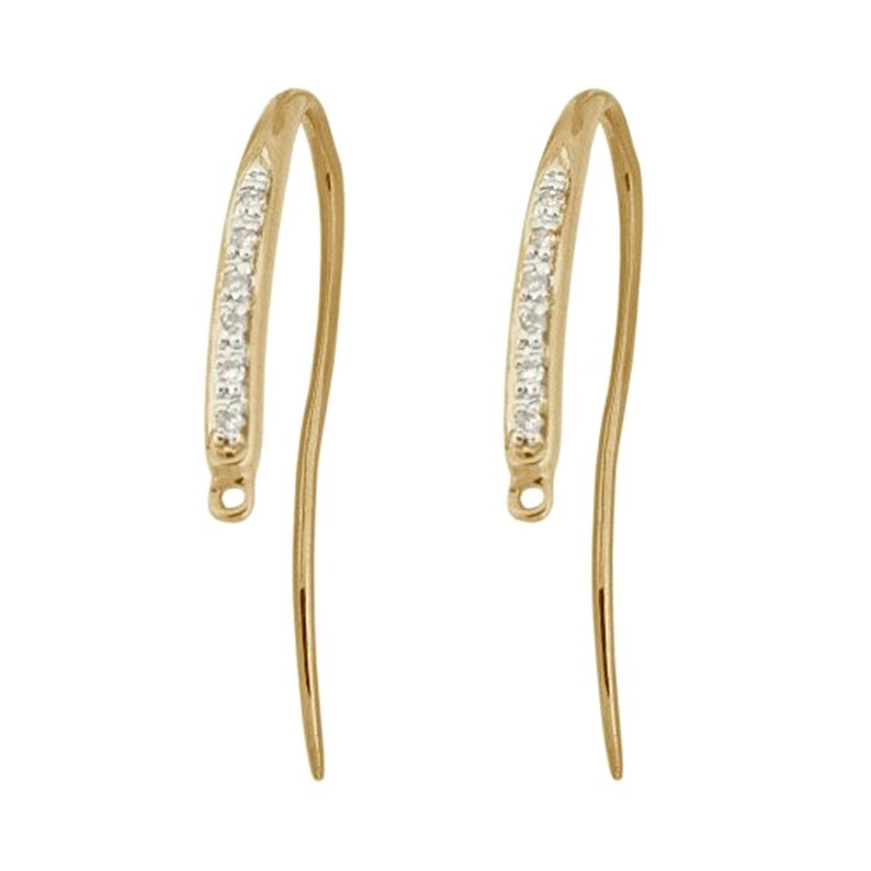 18k Solid Gold White Diamond Ear Wires / Pave White Diamond in 18k Solid Gold Ear Wires / 18k Diamond Ear Wires Sold as a Pair / Elegant image 1