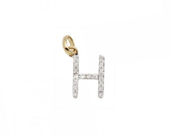 14k SOLID Gold and Diamond Initial Charm - Letter H - 8mm - Perfect!