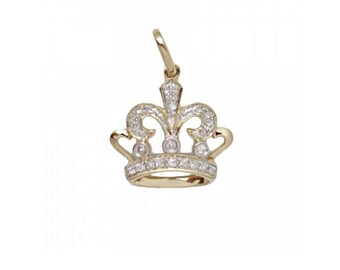 14k Solid Gold Diamond Crown Charm, 14k Unique Huggie Charm, 14k Diamond Crown Charm, 14k Royal Charm, 14k Diamond Crown Petite Pendant