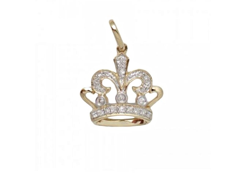 14k Solid Gold Diamond Crown Charm, 14k Unique Huggie Charm, 14k Diamond Crown Charm, 14k Royal Charm, 14k Diamond Crown Petite Pendant Yellow