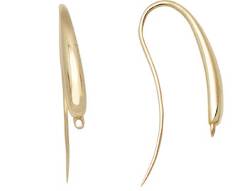 18k Solid Yellow Gold Long Rounded Ear Wires - Sold as a Pair / Beautiful