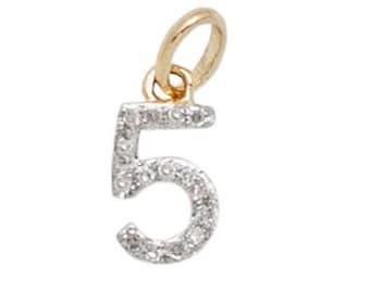14k Solid Gold and Diamond Number Charm - Number 5 - 8mm Length - Perfect!