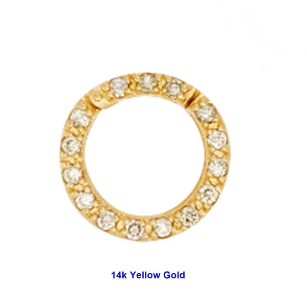 14k Solid Gold Pave Diamond 10mm Round Circle Connector / 14k Pave Diamond Charm Clasp / 14k Charm Connector Clasp