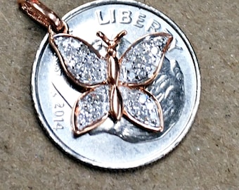 White Diamond and 14k Gold Butterfly Pendant Charm, Fine Jewelry Supplies, 14k Diamond Insect Jewelry, Diamond Insect Charm