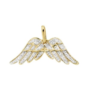 14k Solid Gold and White Diamond Angel Wings Pendant Charm - Delicate, Petite, Serene, Ethereal!