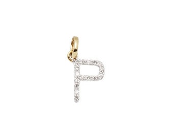 14k SOLID Gold and Diamond Initial Charm - Letter P - 8mm - Perfect!