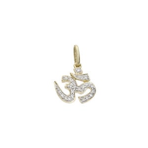 14k Solid Gold and Pave Diamond OM Pendant Charm / 14k Diamond OHM Charm / Serene Meditative Lovely Charm