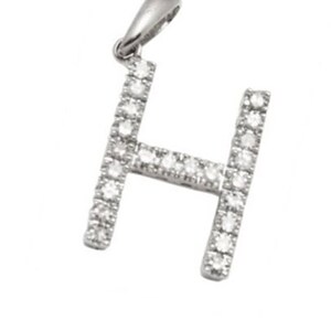 Large 14k Solid Gold and Diamond Letter H 13mm image 2