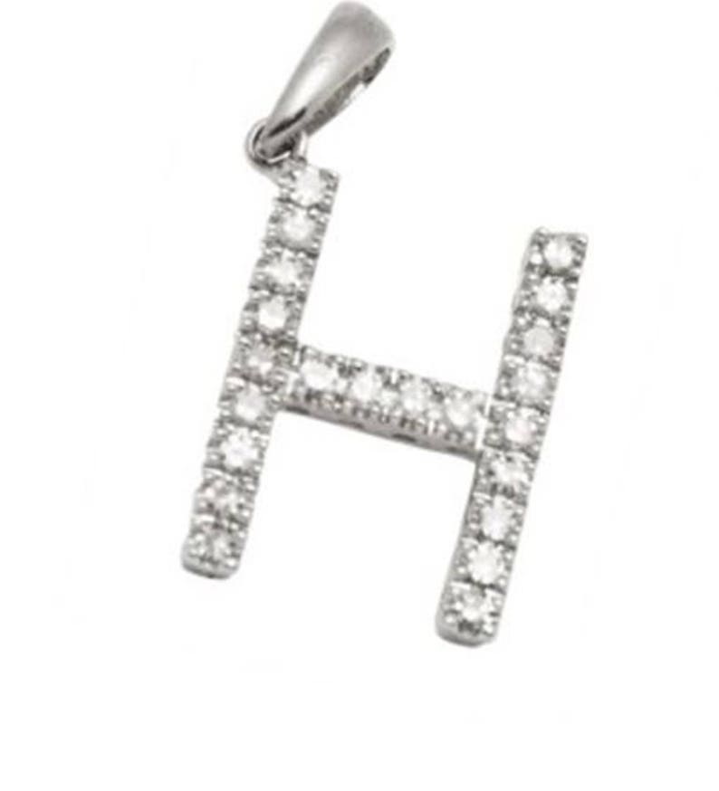 Large 14k Solid Gold and Diamond Letter H 13mm image 2