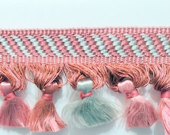 Pink and Grey Tassel Trim with Decorative Braided Band  2 1/2 inch wide