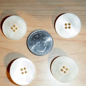 4 White and Gold Shank Buttons - 23mm  - Vintage buttons - Look like Mother of Pearl