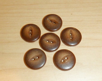 6 Brown/Tan 2 hole Buttons- 16mm  x 3 mm - Vintage buttons - Plastic Decorative