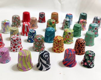 Set of 5 Thimbles, Collectable Thimbles, Metal, Floral, Quilter Decorator, Painted Unique gift idea