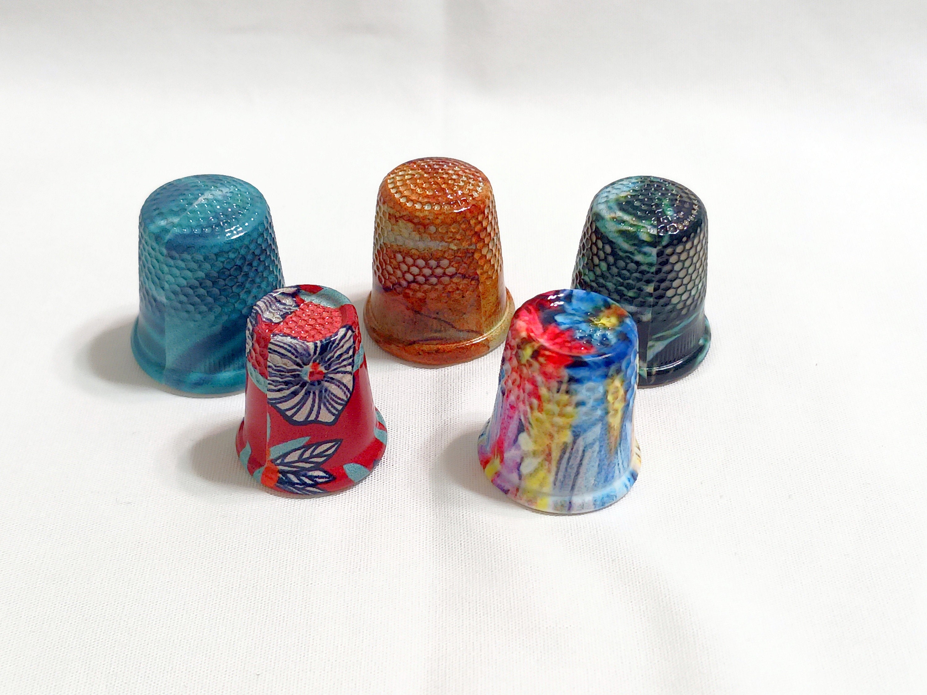 Set of 5 Thimbles Collectable Thimbles Metal Floral Etsy