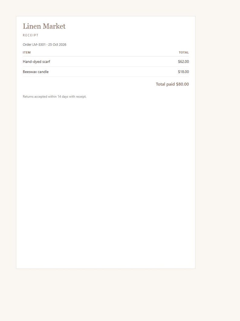 Sales Receipt Template Pack, Printable PDF Receipts for Small Shops (3 ...
