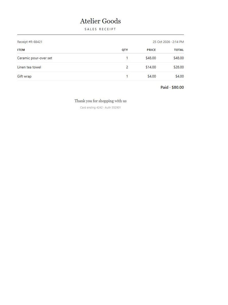 Sales Receipt Template Pack, Printable PDF Receipts for Small Shops (3 ...