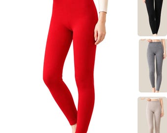 女性用超ソフトカシミヤレギンス – 暖かい冬用ニットパンツ、厚手の保温ベースレイヤー、毛玉ができにくい快適なレギンス