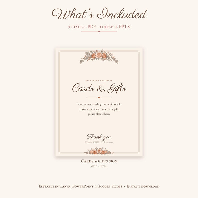 Cards and Gifts Sign Template, Editable Wedding Gift Table Sign 8x10 ...