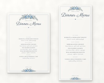 Sjabloon voor een trouwmenu, bewerkbare menukaart voor het diner (4x9 en 5x7 inch), invulbaar PDF-bestand, bloemenmenu voor de receptie, printbaar via Canva, 9 stijlen