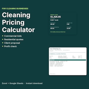 Prijscalculator voor schoonmaakbedrijven, sjabloon voor offerte en voorstel voor commerciële schoonmaak, offerte voor particuliere schoonmaak, Excel Google Sheets