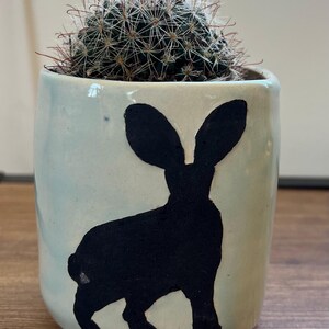 Pottery planter stoneware ceramic desert southwest hare silhouette with cactus