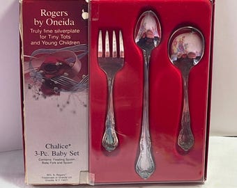 Juego de comedor infantil Rogers by Oneida Chalice, chapado en plata.
